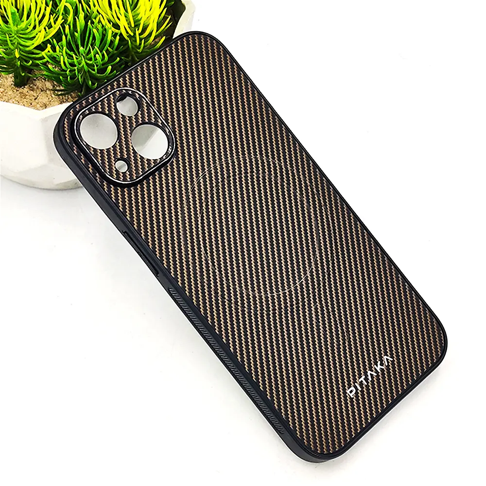 iPhone 13 PITAKA Carbon Fiber With Wireless Magsafe Back Case (Dark Brown)