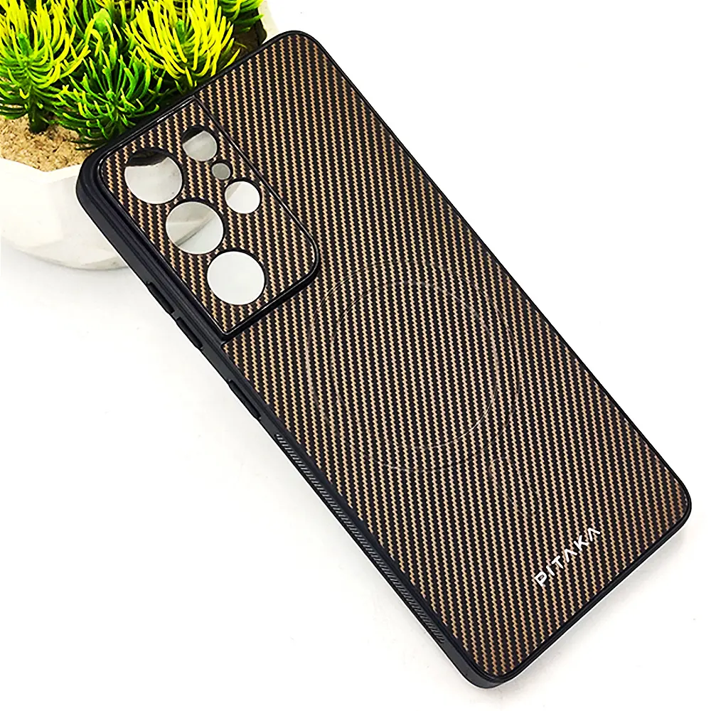 Samsung Galaxy S21 Ultra PITAKA Carbon Fiber With Wireless Magsafe Back Case (Dark Brown)