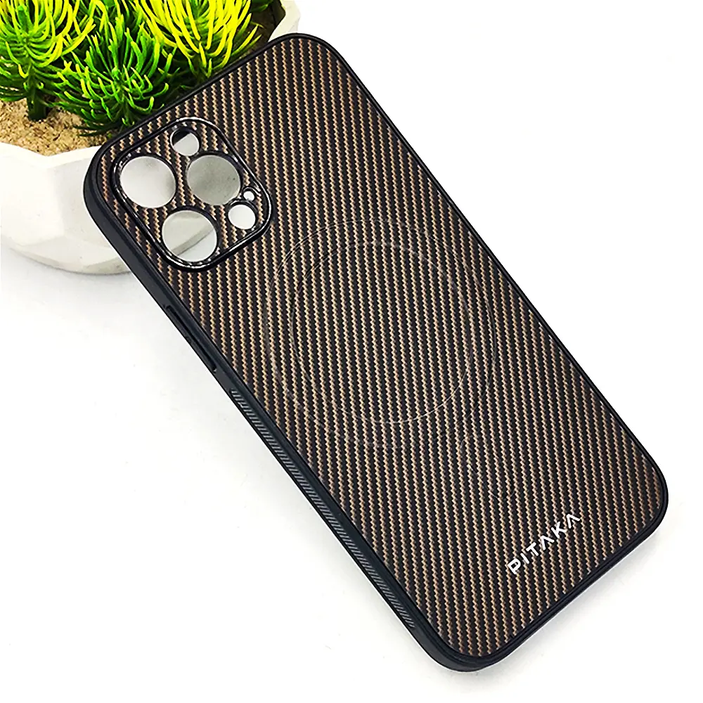 iPhone 12 Pro PITAKA Carbon Fiber With Wireless Magsafe Back Case (Dark Brown)