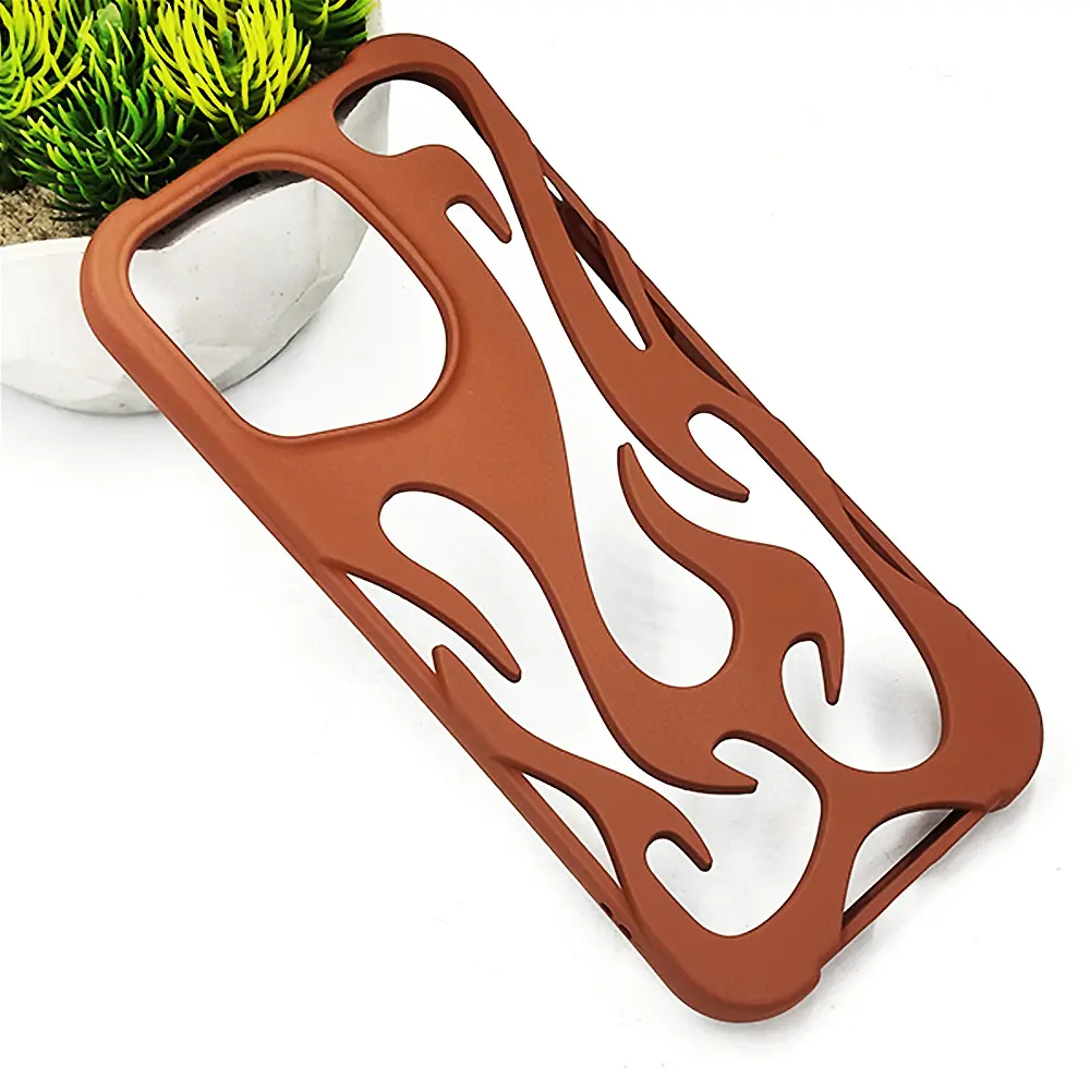 iPhone 14 Pro Max FlameFlex Metal Feel Flexible Shock Proof Case (Brown)