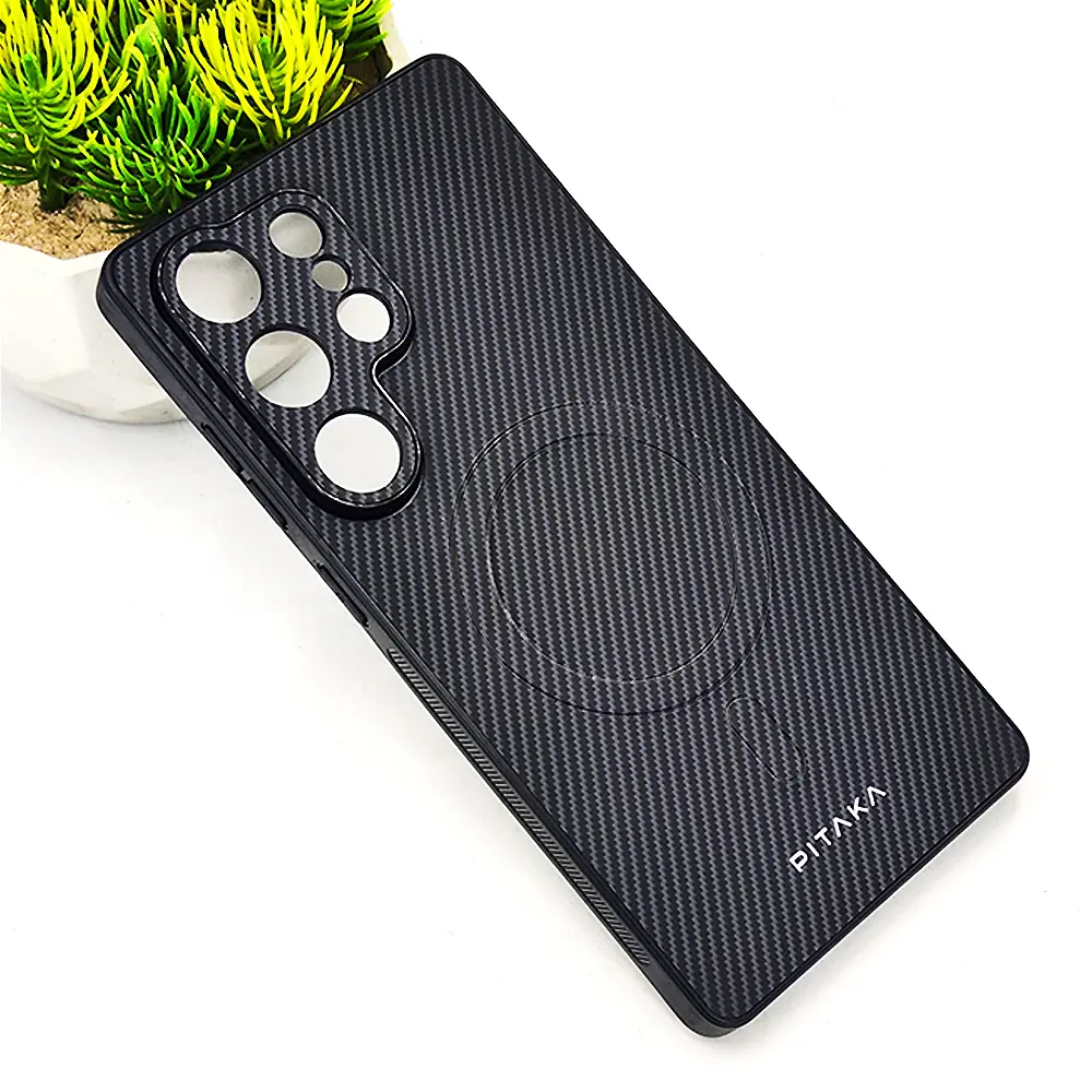[PO4BSS25U-13-9] Samsung Galaxy S25 Ultra PITAKA Carbon Fiber With Wireless Magsafe Back Case (Gray)