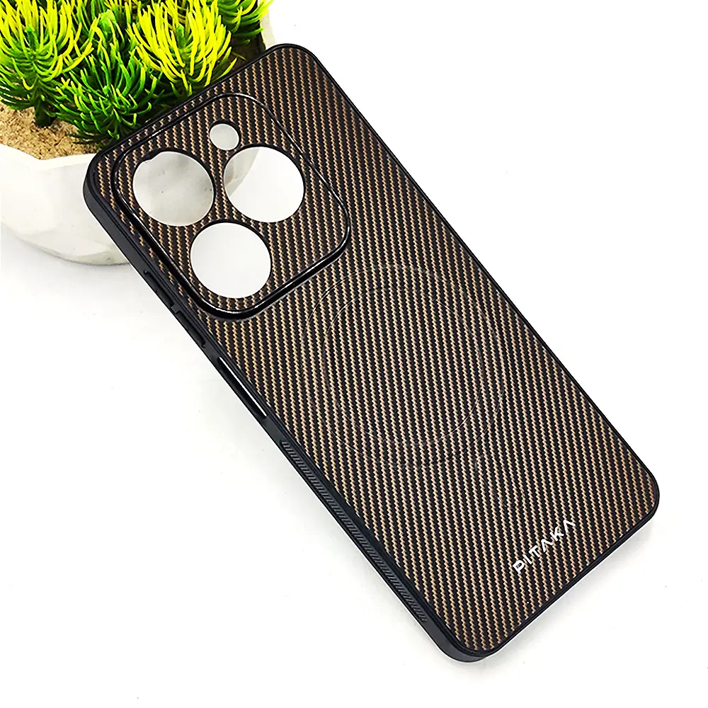 Infinix Hot 40i|Smart 8|Smart 8 Pro |Tecno Pop 8|Spark 20C|Spark 20 PITAKA Carbon Fiber With Wireless Magsafe Back Case (Dark Brown)