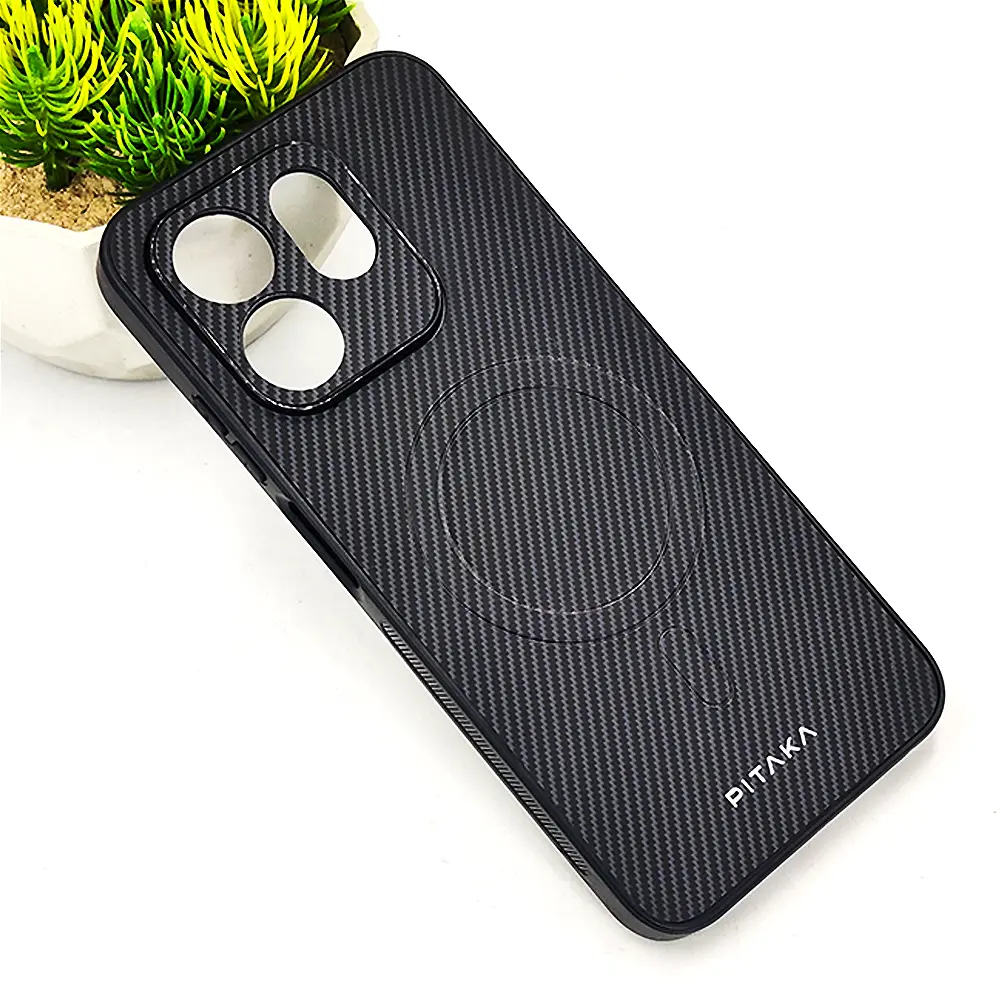 Infinix HOT 50i|Smart 9|Smart 9 HD PITAKA Carbon Fiber With Wireless Magsafe Back Case (Gray)
