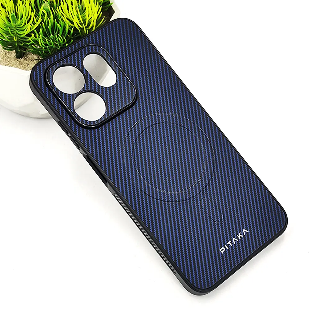 Infinix Hot 50i|Smart 9|Smart 9 HD PITAKA Carbon Fiber With Wireless Magsafe Back Case (Navy Blue)