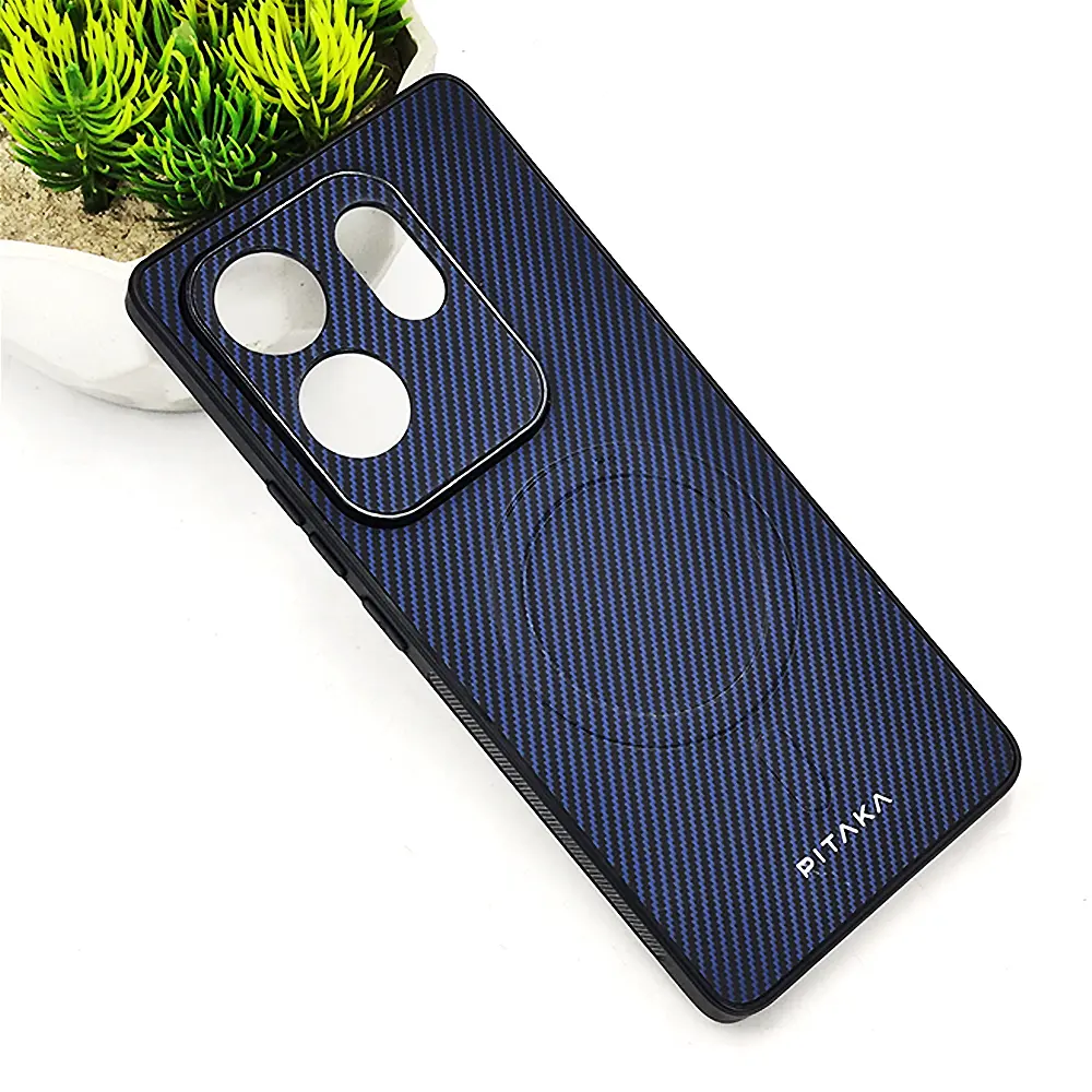 Infinix Zero 30 4G PITAKA Carbon Fiber With Wireless Magsafe Back Case (Navy Blue)