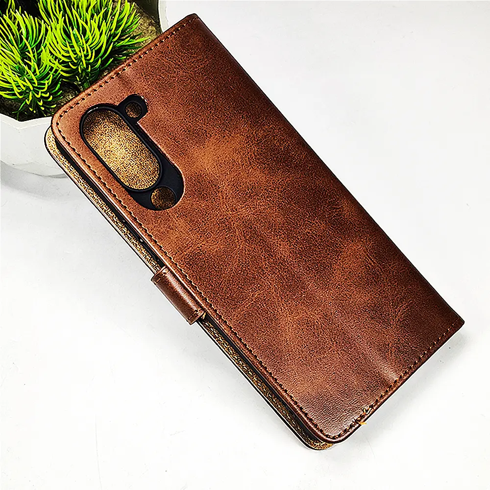 [PO42FBVIY04-4-34] Vivo Y04/Y29S NMT Premium Luxuary Leather Book Case (Dark Brown)