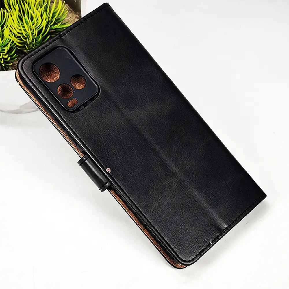 [PO42FBVIY33S-4-2] Vivo Y33s|Y33T|Y21T|Y21s NMT Premium Luxuary Leather Book Case (Black)
