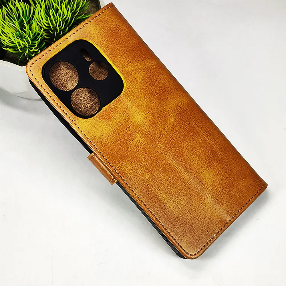 [PO42FBMINOT14-4-5] Xiaomi Redmi Note 14 4G NMT Premium Luxuary Leather Book Case (Golden)