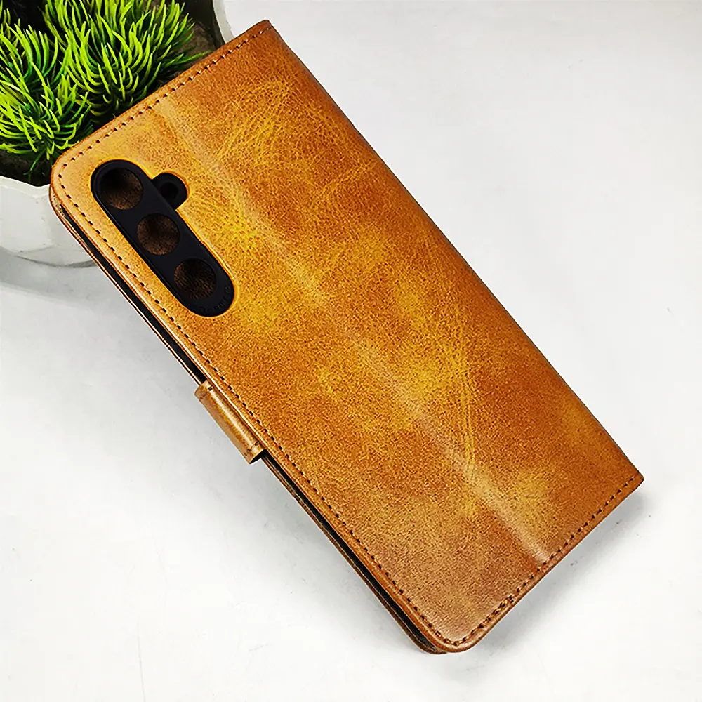 [PO42FBSA14-4-5] Samsung Galaxy A14 4G NMT Premium Luxuary Leather Book Case (Golden)