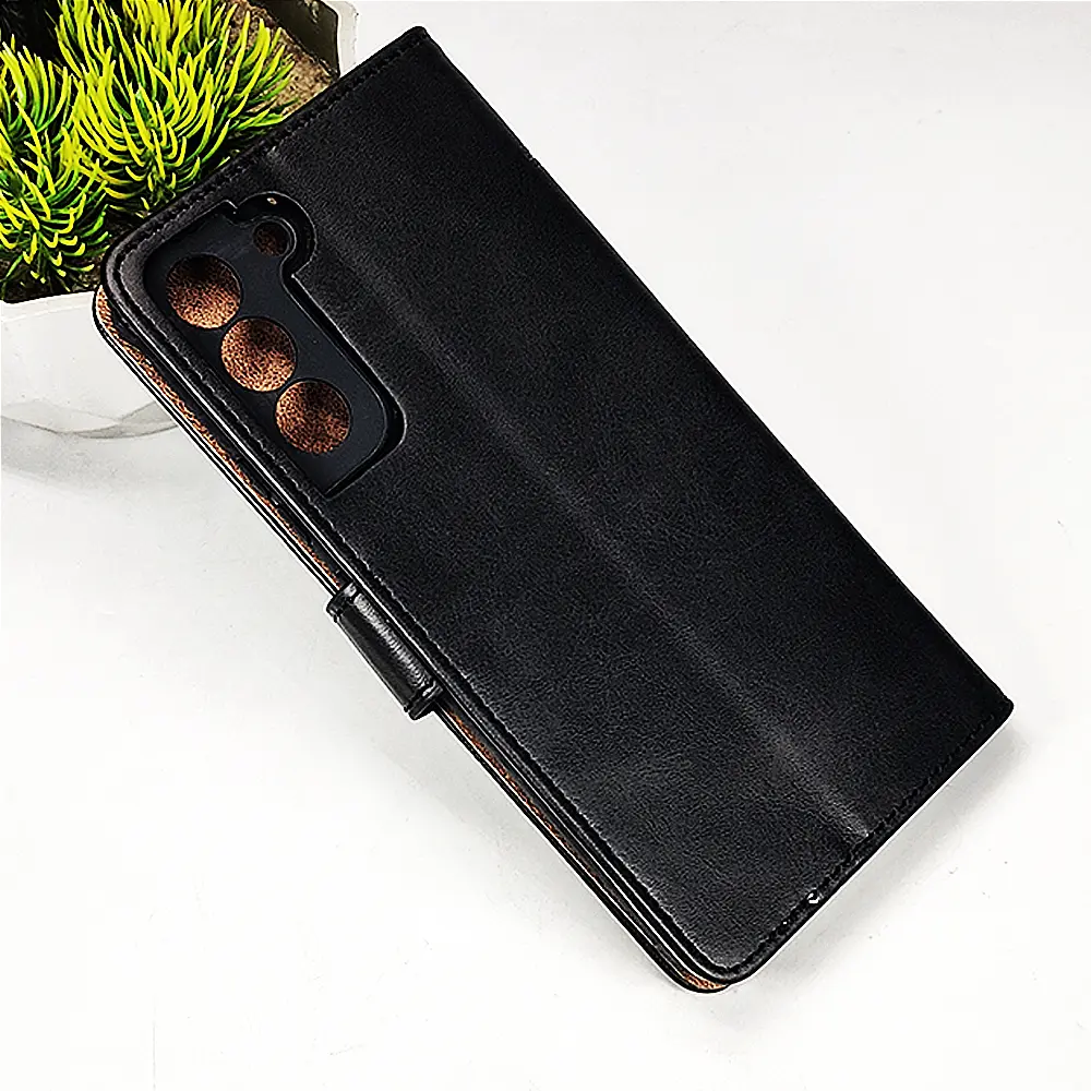 [PO42FBSS22PL-4-2] Samsung Galaxy S22 Plus NMT Premium Luxuary Leather Book Case (Black)