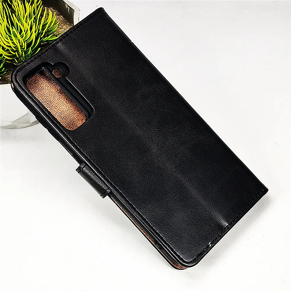 [PO42FBSS21-4-2] Samsung Galaxy S21 NMT Premium Luxuary Leather Book Case (Black)