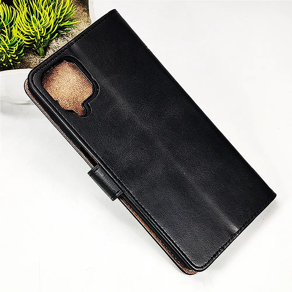 [PO42FBSA12-4-2] Samsung Galaxy A12 4G NMT Premium Luxuary Leather Book Case (Black)