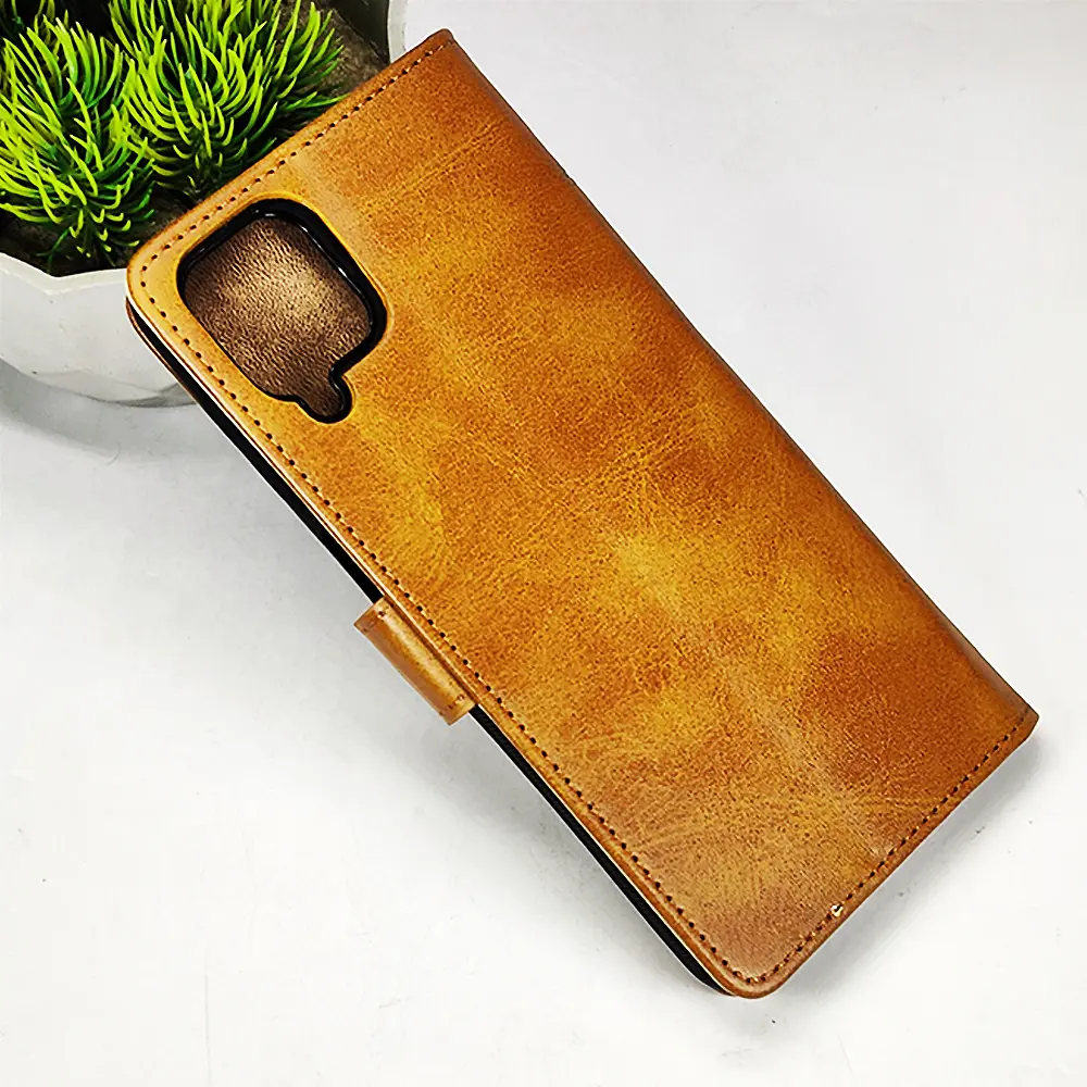 [PO42FBSA12-4-5] Samsung Galaxy A12 4G NMT Premium Luxuary Leather Book Case (Golden)