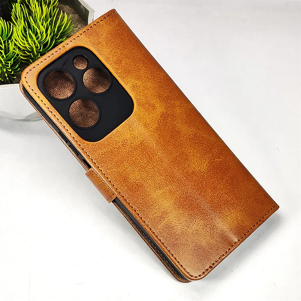 Infinix Hot 40/40Pro NMT Premium Luxuary Leather Book Case (Golden)