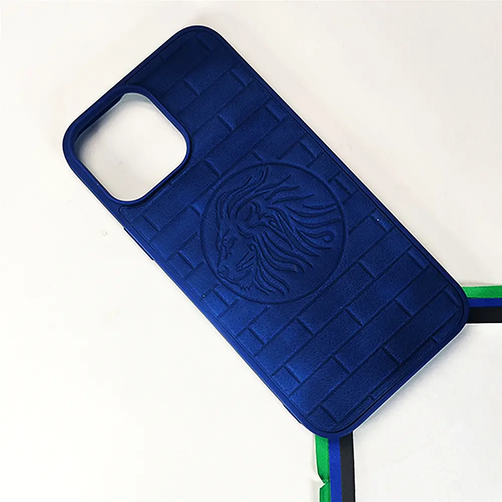 iPhone 13 Pro Max Prick Pattern Premium Leather Back Case (Navy Blue)