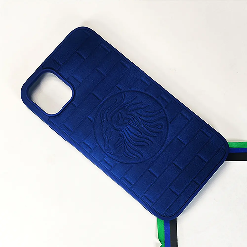 iPhone 11 Prick Pattern Premium Leather Back Case (Navy Blue)