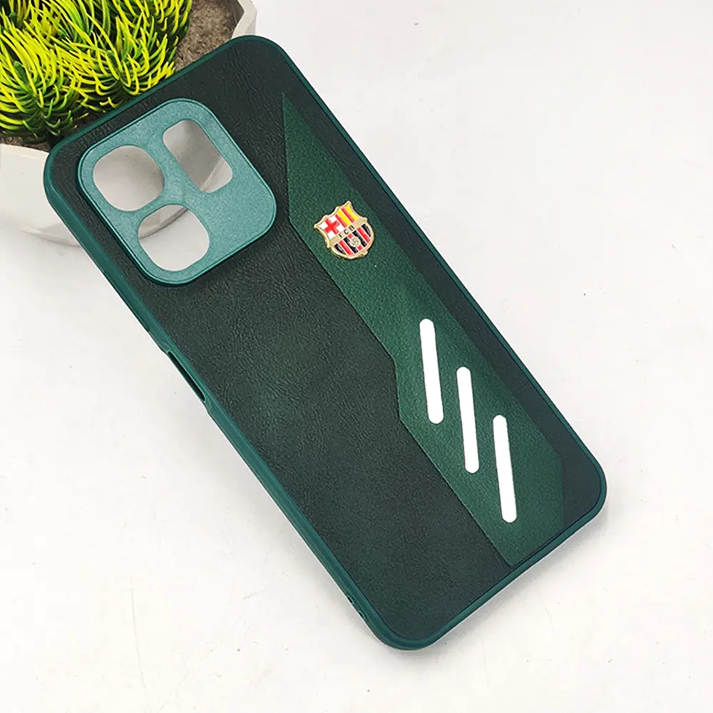 Infinix HOT 50i|Smart 9|Smart 9 HD FCB Crest Logo With Three Diagonal Stripe With Leather Texture Mobile Back Case (Green)