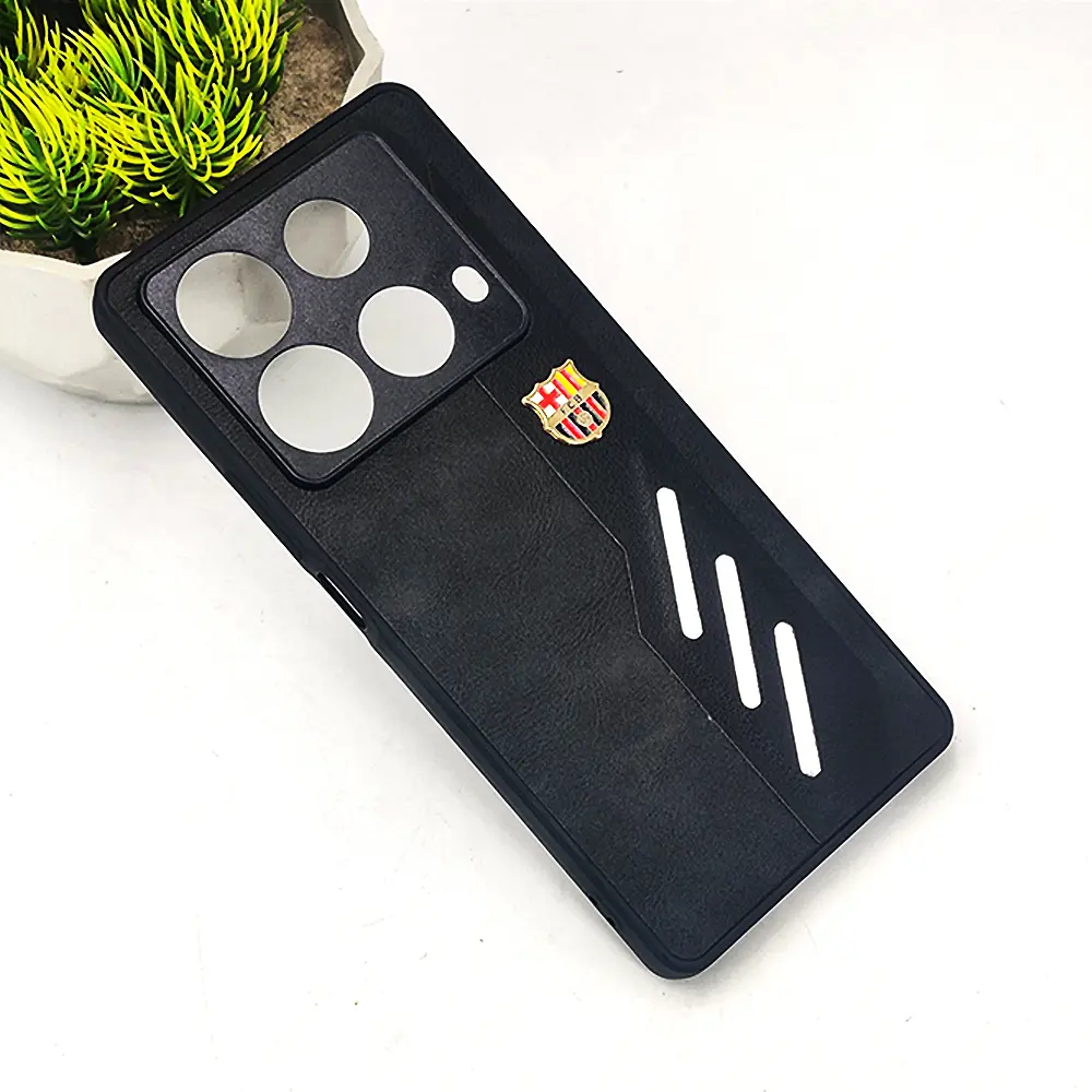 Infinix Note 40 4G FCB Crest Logo With Three Diagonal Stripe With Leather Texture Mobile Back Case (Black)