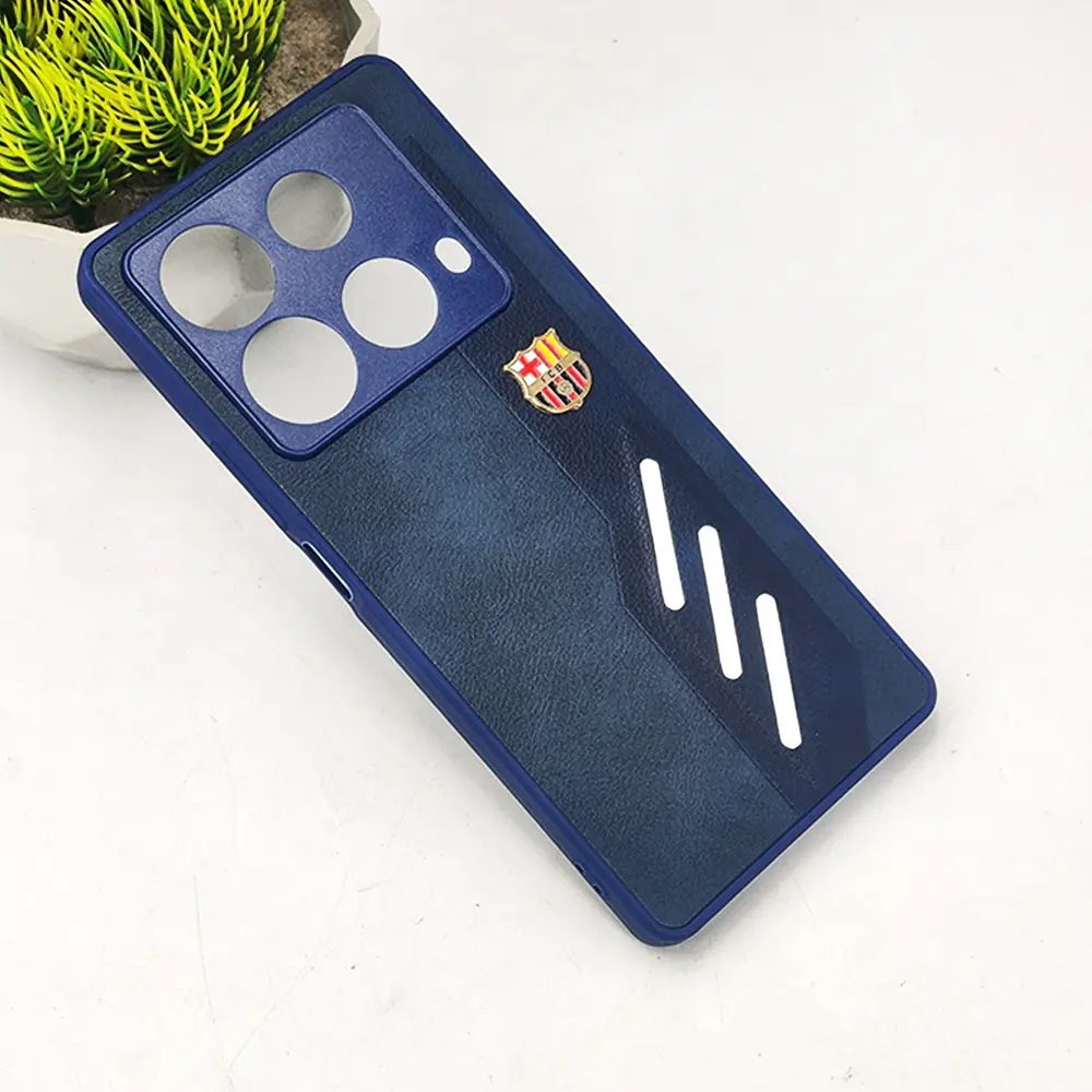 Infinix Note 40 4G FCB Crest Logo With Three Diagonal Stripe With Leather Texture Mobile Back Case (Navy Blue)