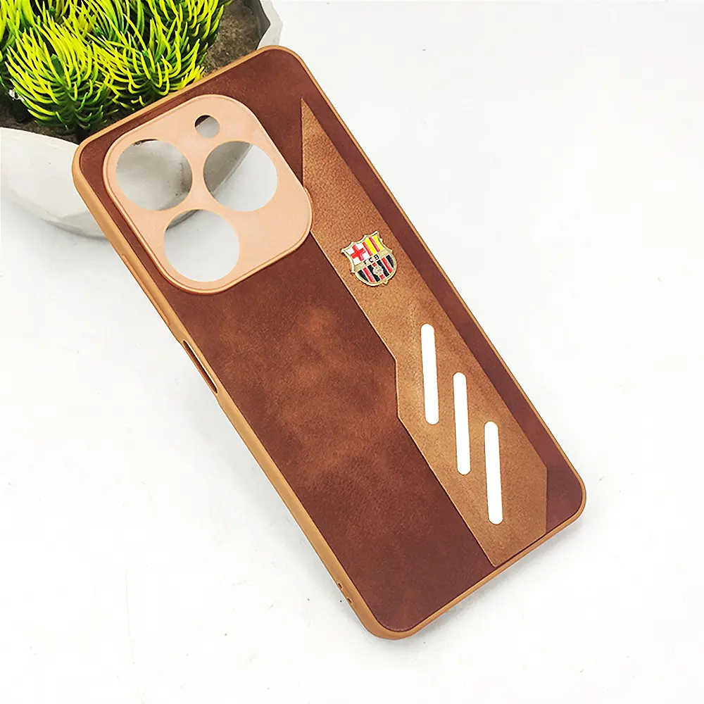 Infinix Hot 40i|Smart 8|Smart 8 Pro |Tecno Pop 8|Spark 20C|Spark 20 FCB Crest Logo With Three Diagonal Stripe With Leather Texture Mobile Back Case (Brown)