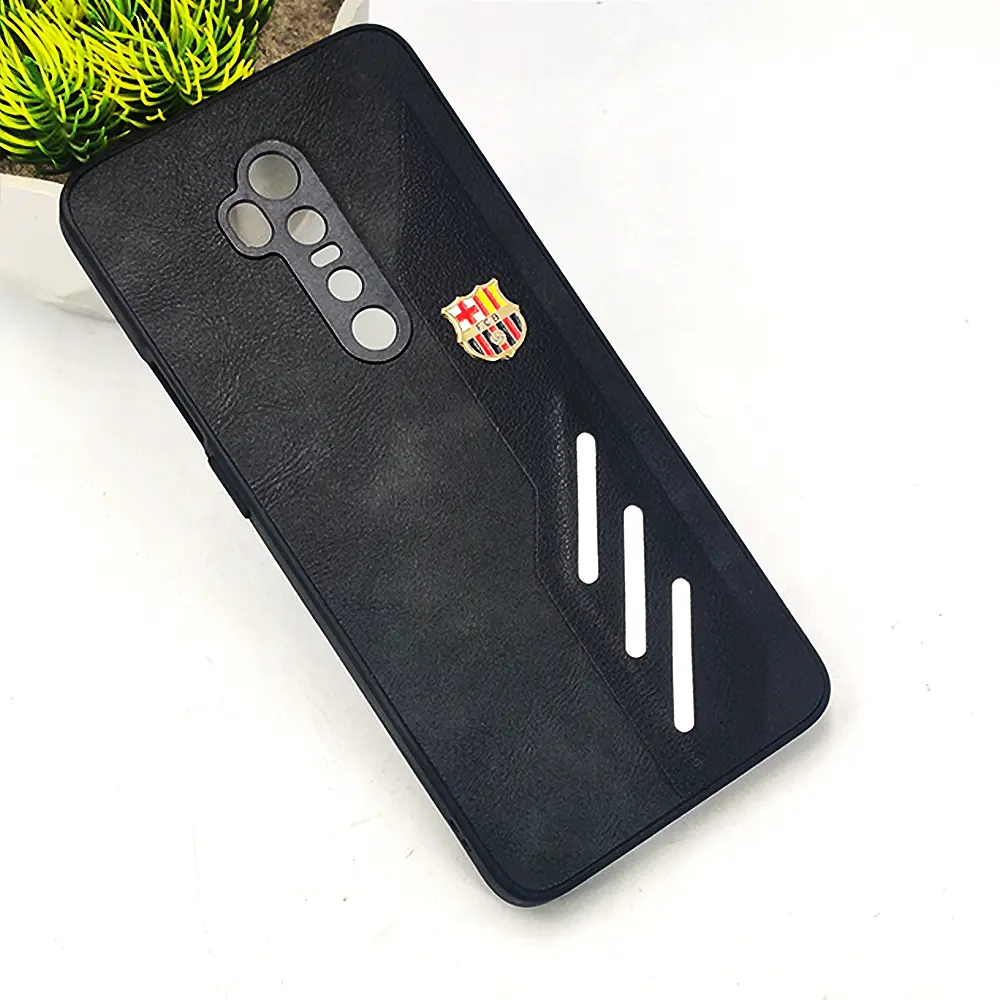 OnePlus 7T Pro|1+7 Pro FCB Crest Logo With Three Diagonal Stripe With Leather Texture Mobile Back Case (Black)
