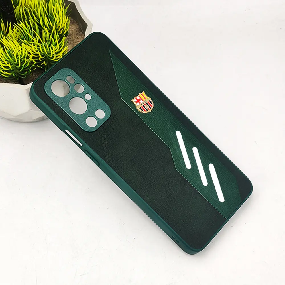 OnePlus 9 Pro FCB Crest Logo With Three Diagonal Stripe With Leather Texture Mobile Back Case (Green)