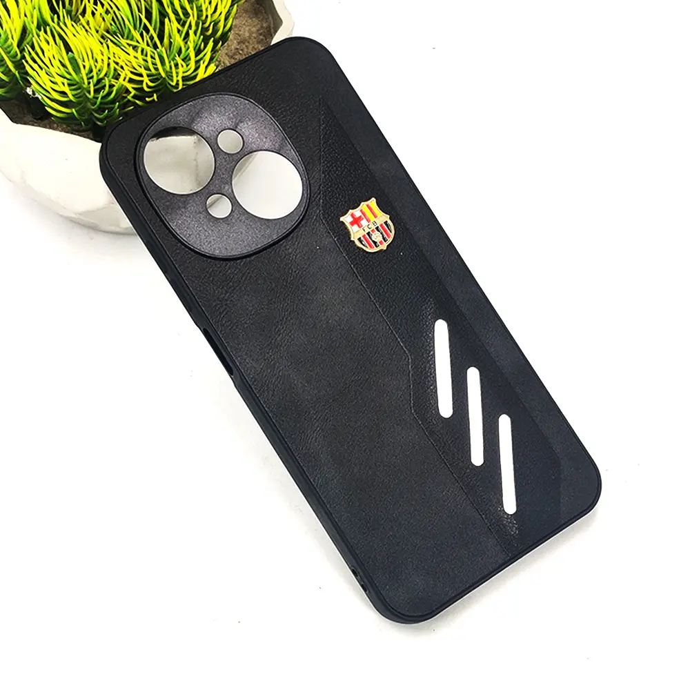 Tecno POP 9|Spark GO 1 FCB Crest Logo With Three Diagonal Stripe With Leather Texture Mobile Back Case (Black)