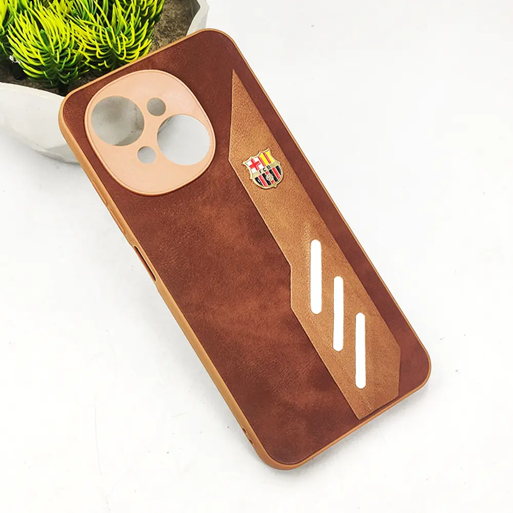 Tecno POP 9|Spark GO 1 FCB Crest Logo With Three Diagonal Stripe With Leather Texture Mobile Back Case (Brown)