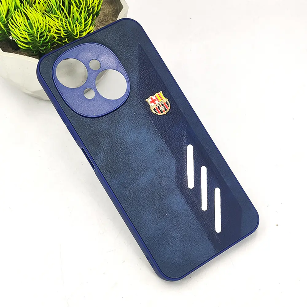 Tecno POP 9|Spark GO 1 FCB Crest Logo With Three Diagonal Stripe With Leather Texture Mobile Back Case (Navy Blue)