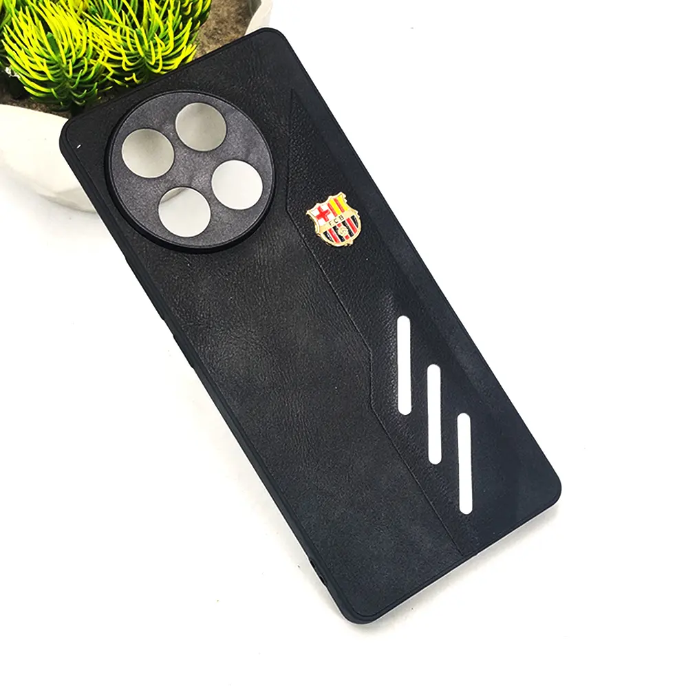 Tecno Camon 30S FCB Crest Logo With Three Diagonal Stripe With Leather Texture Mobile Back Case (Black)