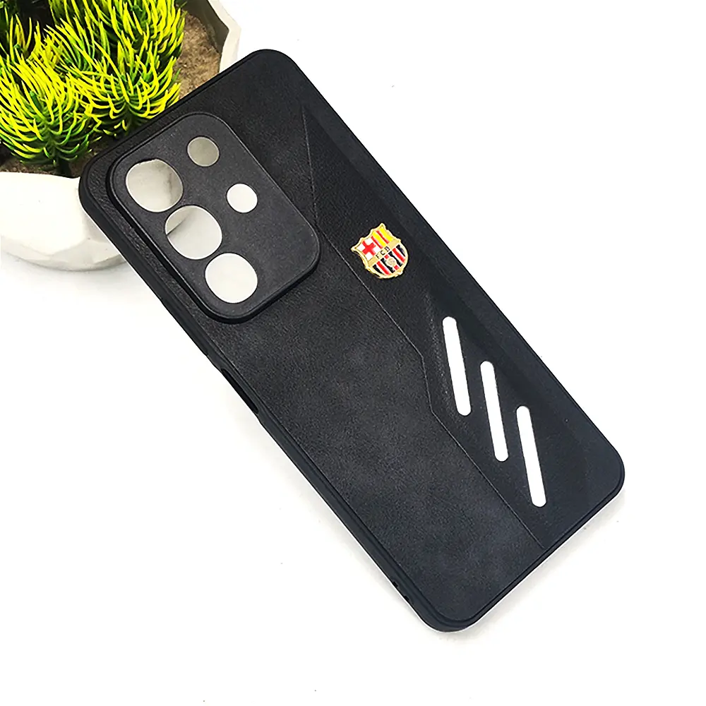 Vivo Y29 4G|T4X 5G FCB Crest Logo With Three Diagonal Stripe With Leather Texture Mobile Back Case (Black)