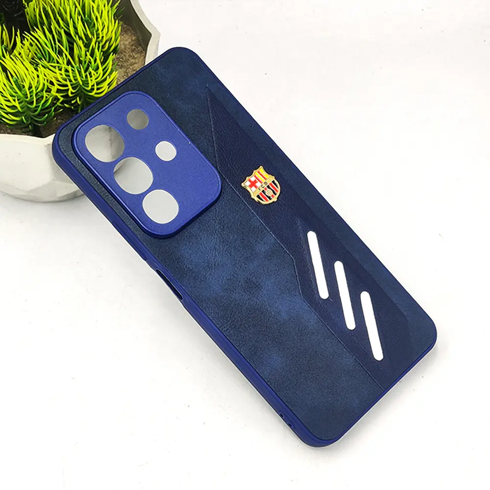 Vivo Y29 4G|T4X 5G FCB Crest Logo With Three Diagonal Stripe With Leather Texture Mobile Back Case (Navy Blue)
