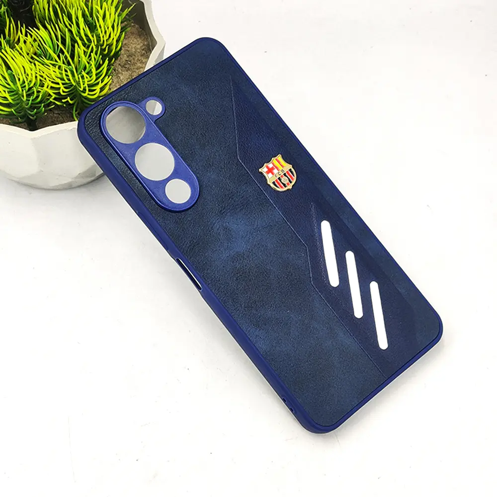Vivo Y04 4G|Y19e 4G FCB Crest Logo With Three Diagonal Stripe With Leather Texture Mobile Back Case (Navy Blue)