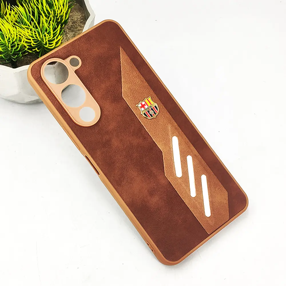 Vivo Y04 4G|Y19e 4G FCB Crest Logo With Three Diagonal Stripe With Leather Texture Mobile Back Case (Brown)