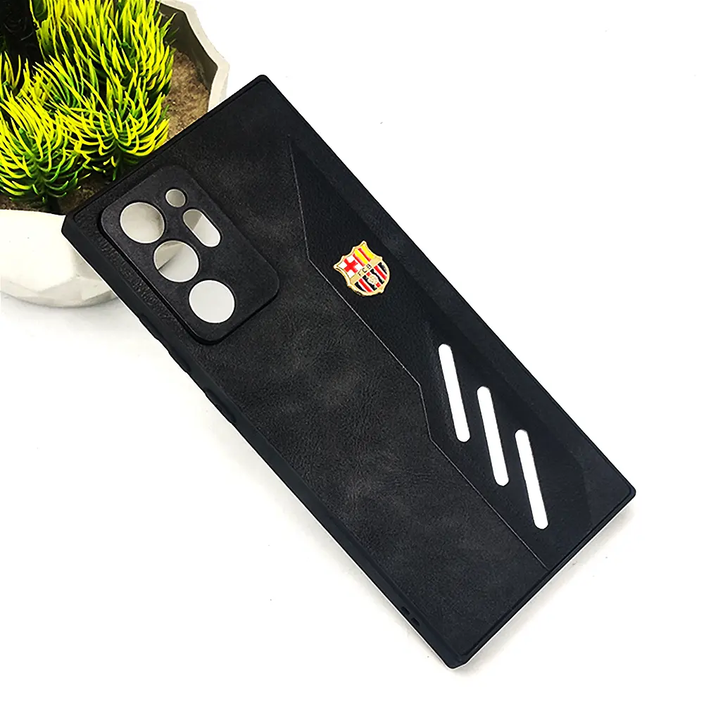 Samsung Galaxy Note 20 Ultra FCB Crest Logo With Three Diagonal Stripe With Leather Texture Mobile Back Case (Black)