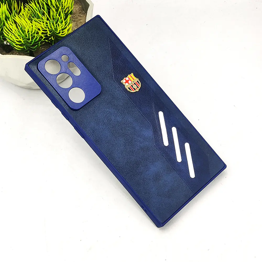 [PO42BSNOT20U-12-17] Samsung Galaxy Note 20 Ultra FCB Crest Logo With Three Diagonal Stripe With Leather Texture Mobile Back Case (Navy Blue)