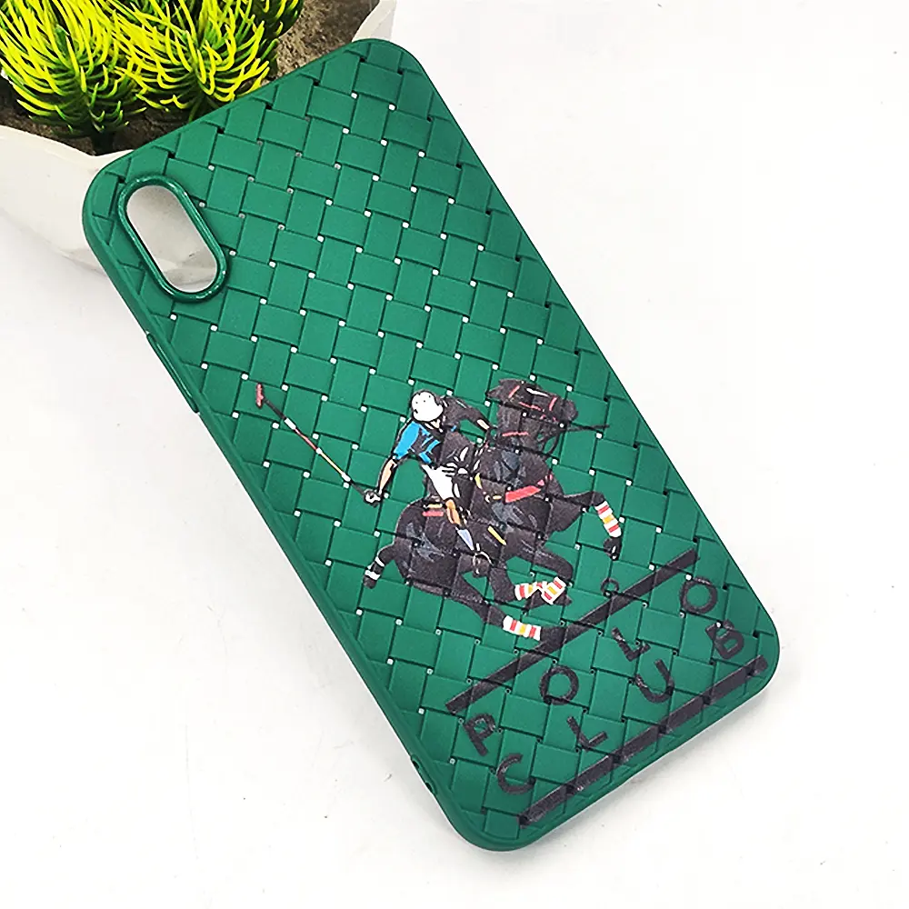 iPhone XS Max Polo 3D Polo Ralph Printed Woven With Leather Feel Soft Silicone Back Case (Green)