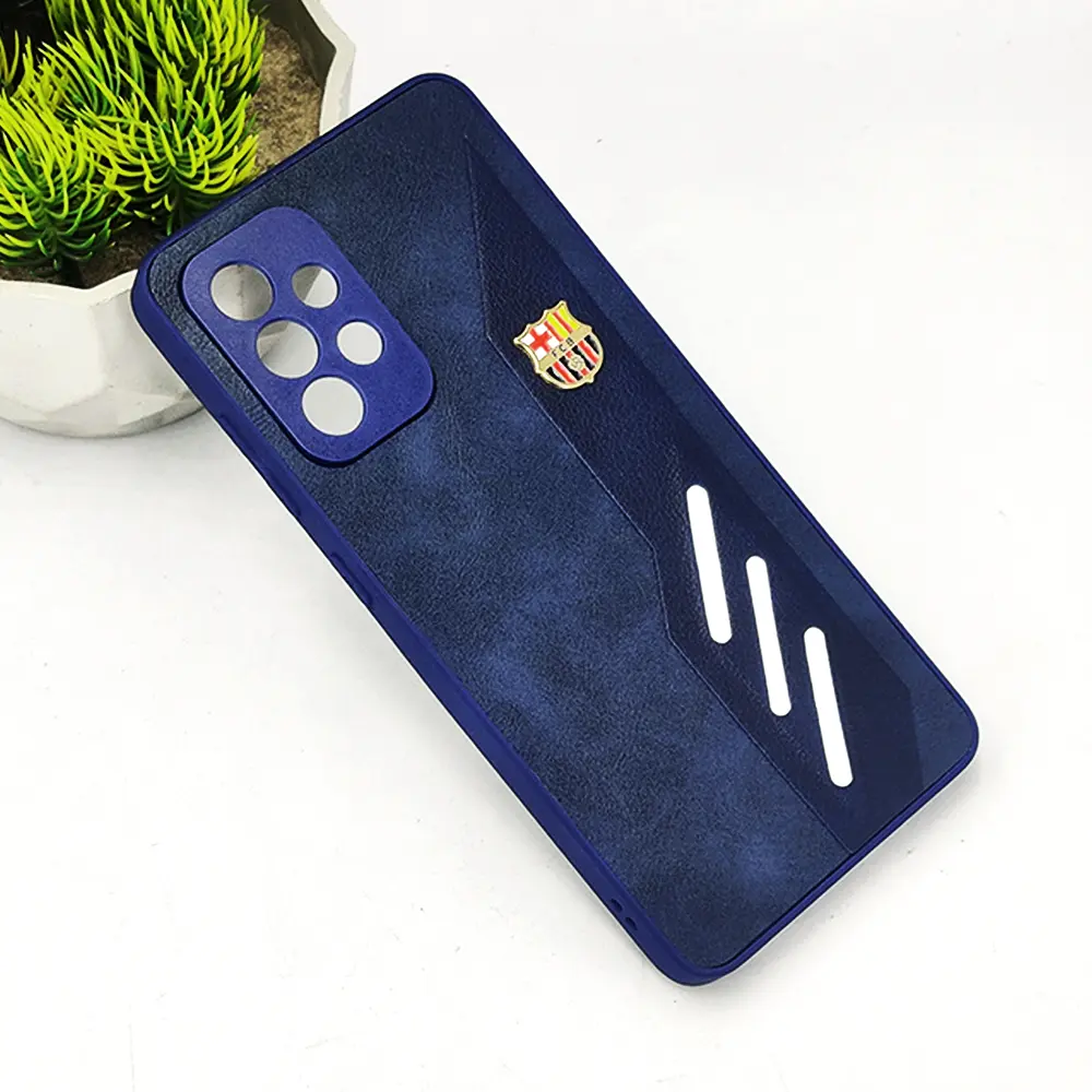 Samsung Galaxy A52/A52S FCB Crest Logo With Three Diagonal Stripe With Leather Texture Mobile Back Case (Navy Blue)