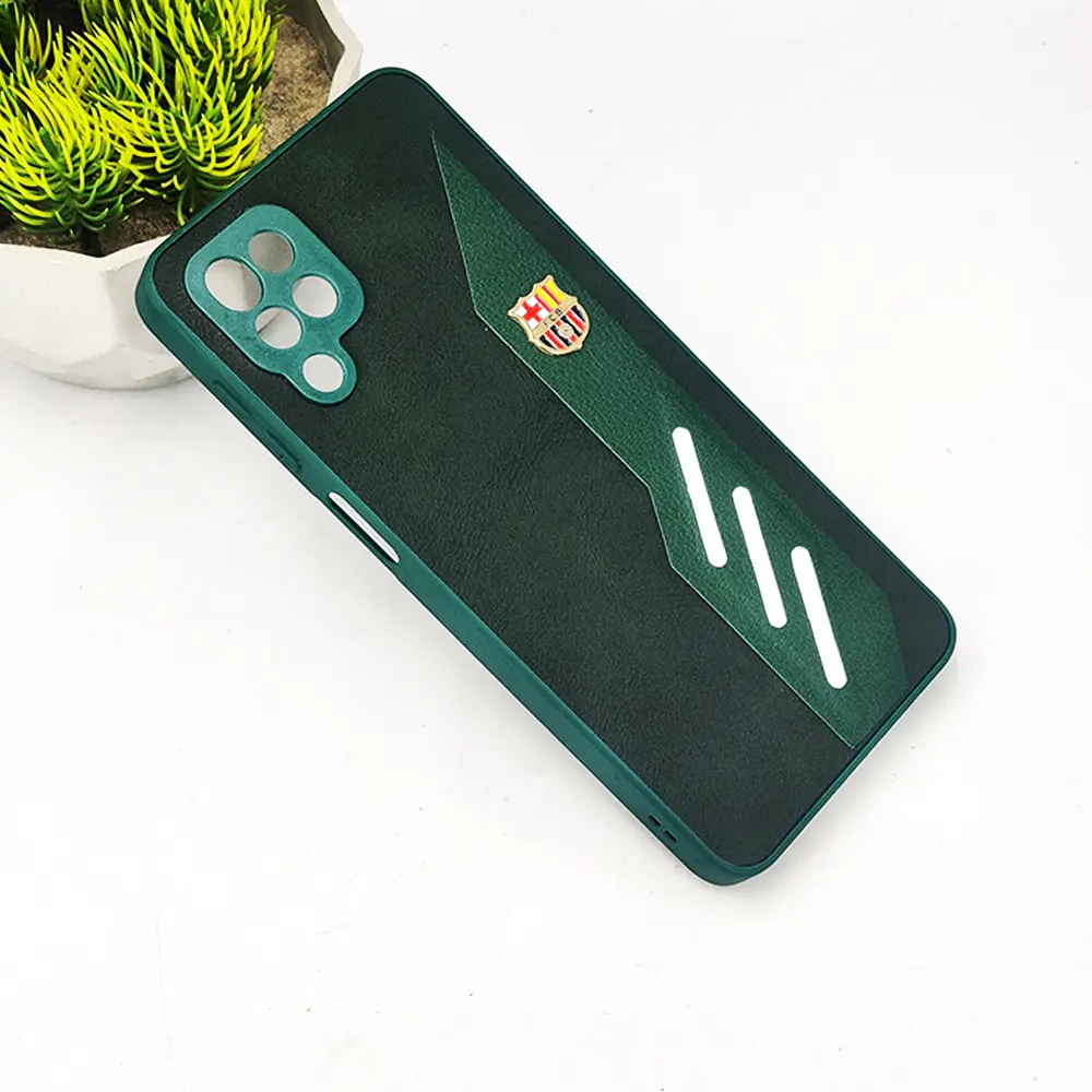 Samsung Galaxy A12/M12 FCB Crest Logo With Three Diagonal Stripe With Leather Texture Mobile Back Case (Green)
