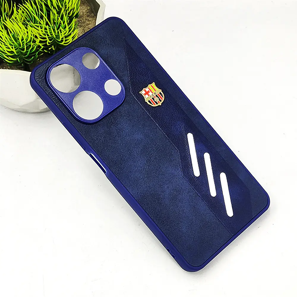 Xiaomi Redmi Note 13 Pro 4G FCB Crest Logo With Three Diagonal Stripe With Leather Texture Mobile Back Case (Navy Blue)