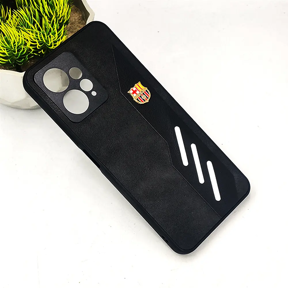 Xiaomi Redmi Note 12 4G FCB Crest Logo With Three Diagonal Stripe With Leather Texture Mobile Back Case (Black)