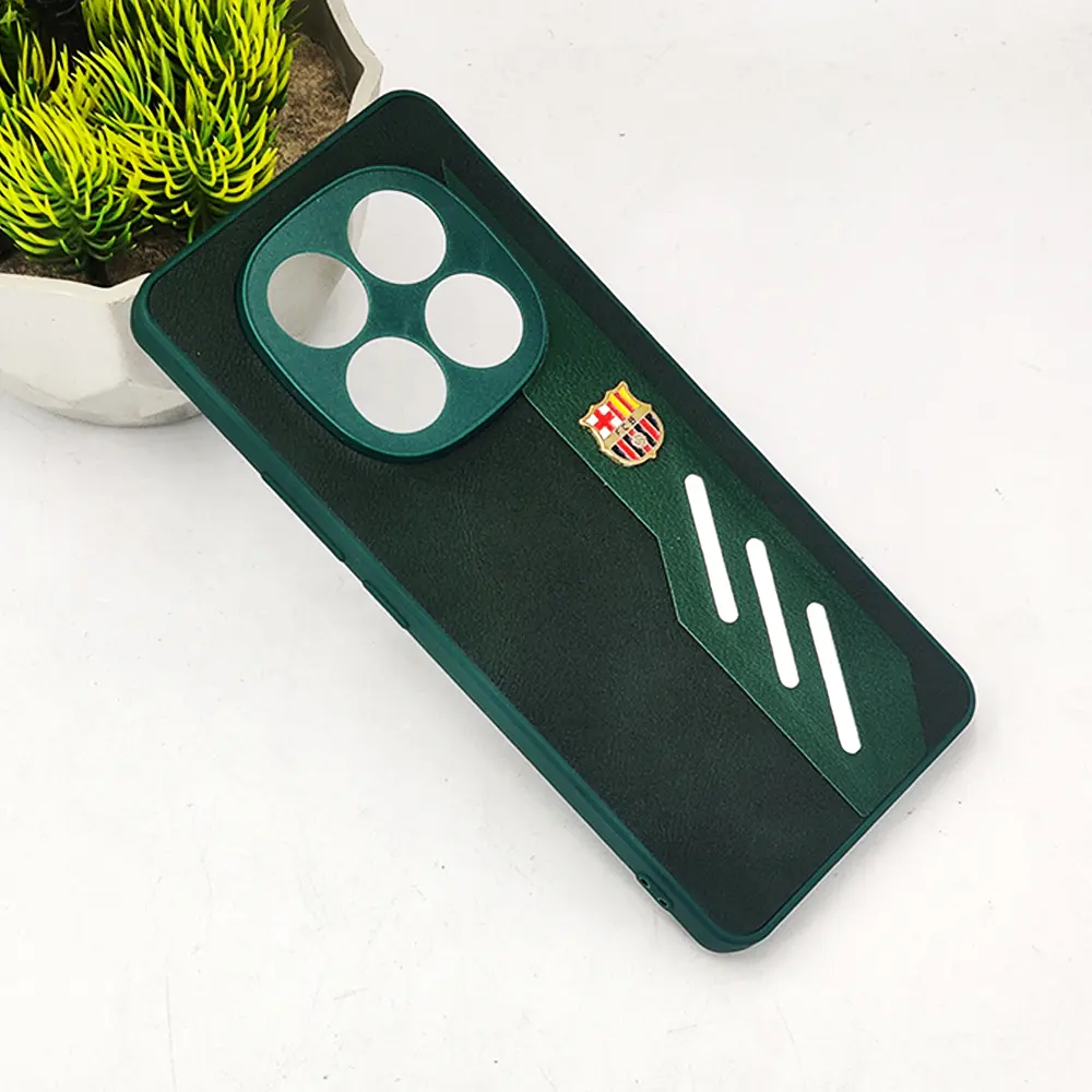 Xiaomi Redmi Note 14 Pro 4G FCB Crest Logo With Three Diagonal Stripe With Leather Texture Mobile Back Case (Green)