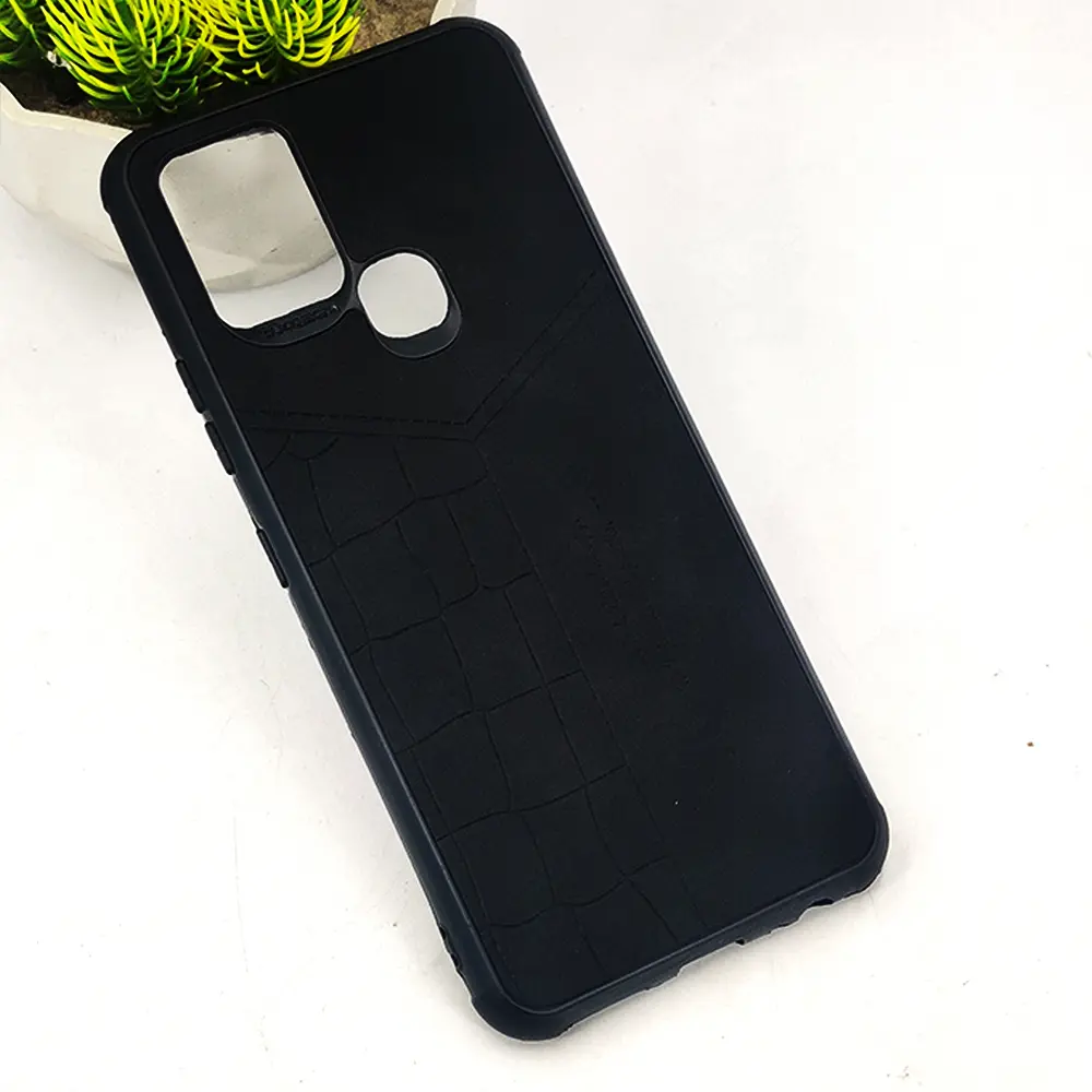 Infinix Hot 10 𝑹 We Lead Let others copy. WE Impossible made Possible, ---KM Leather Logo Back Case (Black)