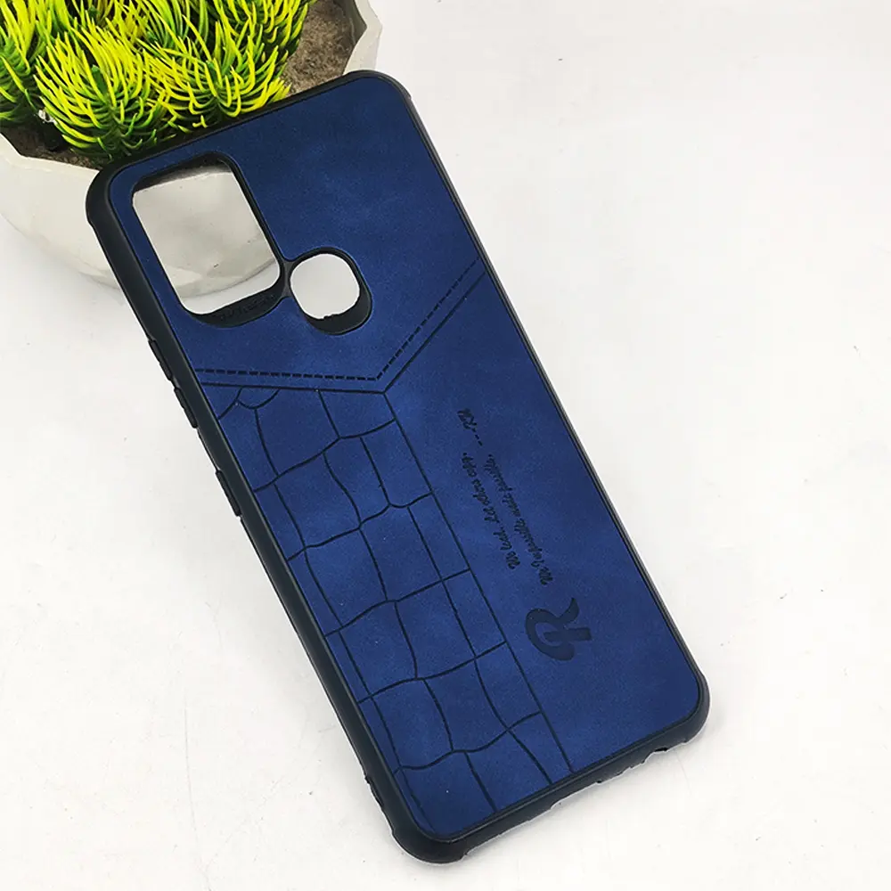 Infinix Hot 10 𝑹 We Lead Let others copy. WE Impossible made Possible, ---KM Leather Logo Back Case (Navy Blue)