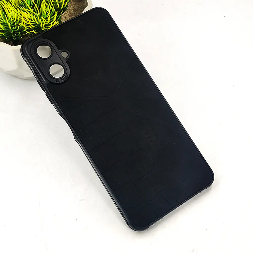 Samsung Galaxy A06 𝑹 We Lead Let others copy. WE Impossible made Possible, ---KM Leather Logo Back Case (Black)