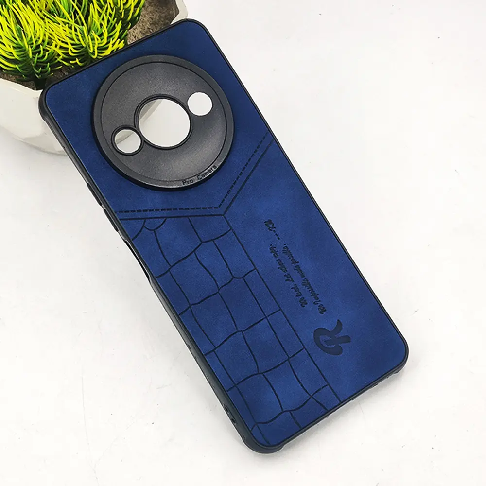 Xiaomi Redmi A3x|Redmi A3|Poco C61 4G 𝑹 We Lead Let others copy. WE Impossible made Possible, ---KM Leather Logo Back Case (Navy Blue)