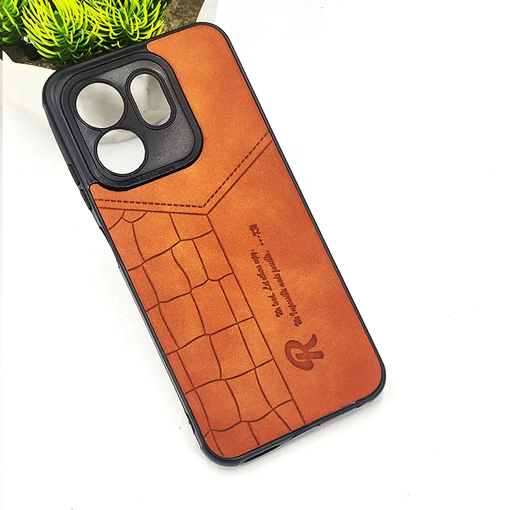 Infinix Hot 50i|Smart 9|Smart 9 𝑹 We Lead Let others copy. WE Impossible made Possible, ---KM Leather Logo Back Case (Brown)