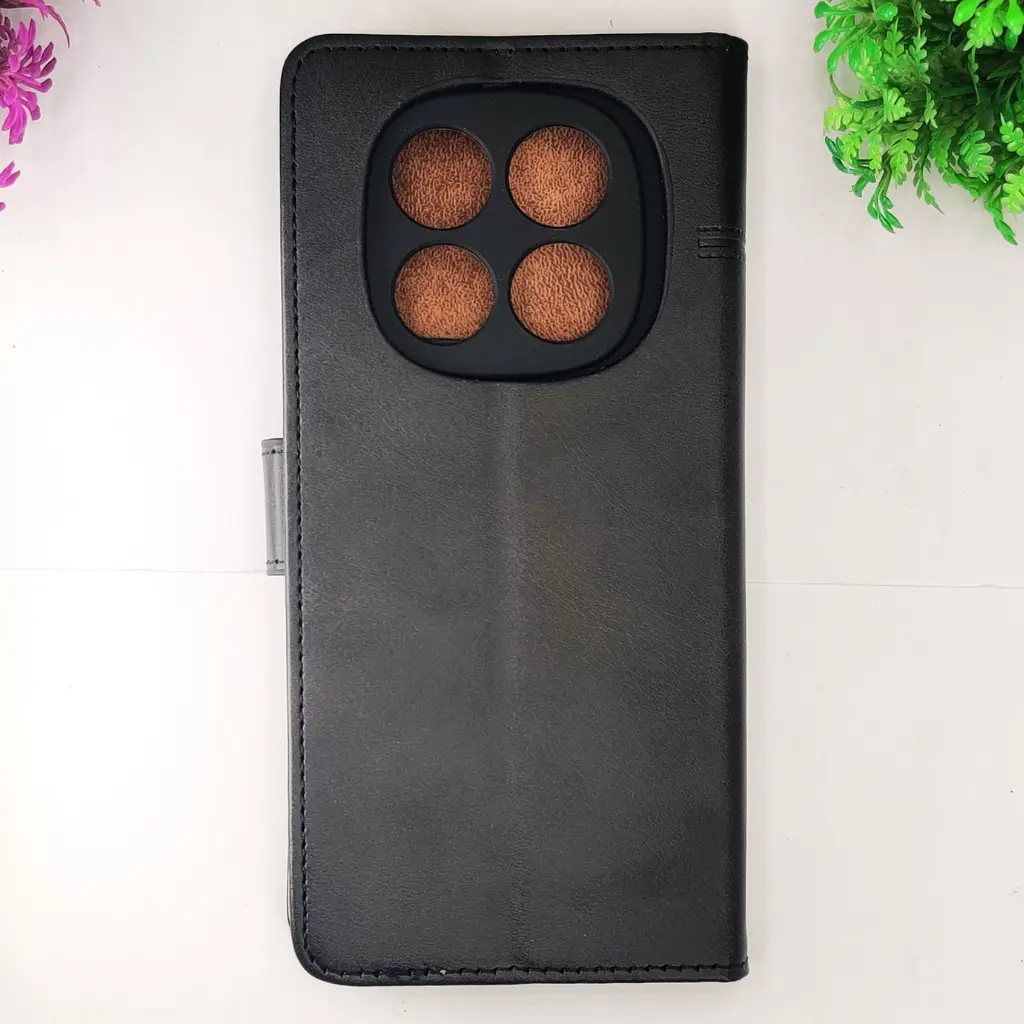 [PO42FBMINOT14PR-4-2] Xiaomi Redmi Note 14 Pro 4G NMT Premium Luxuary Leather Book Case (Black)