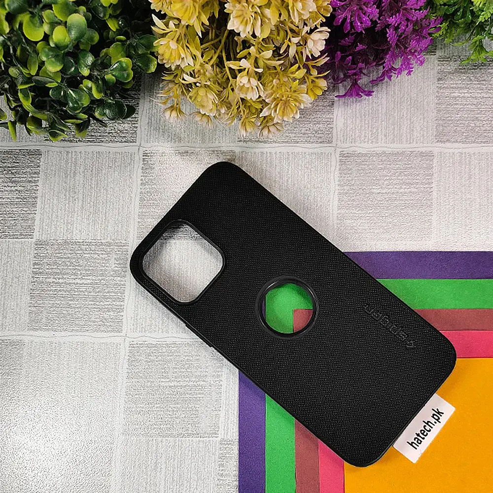 iPhone 15 Spigen Hard Dotted Leather Back Case (Black)