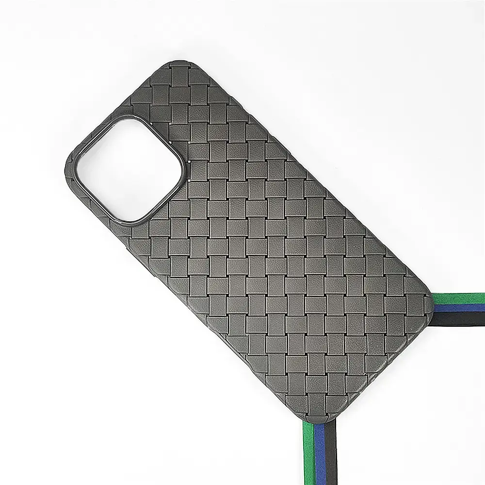 [PO14BIP14PR-52-36] iPhone 14 Pro Woven With Leather Feel Soft Silicone Back Case (Natural Titanium)